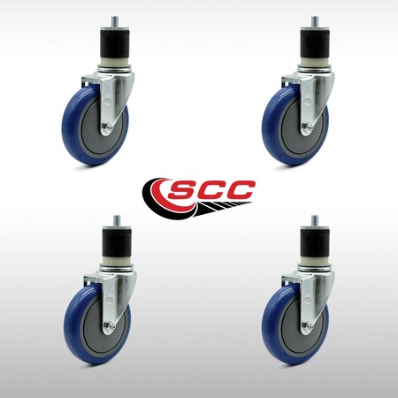 Service Caster 5 Inch SS Blue Polyurethane Swivel 1-7/8 Inch Expanding Stem Caster Set SCC SCC-SSEX20S514-PPUB-BLUE-MTG21-4